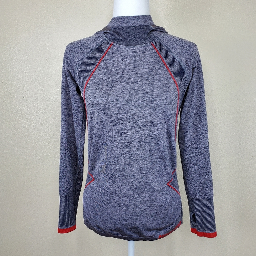 Nike Pro Dri Fit Large Gray Hooded Shirt Competition Base Layer Thumb Holes